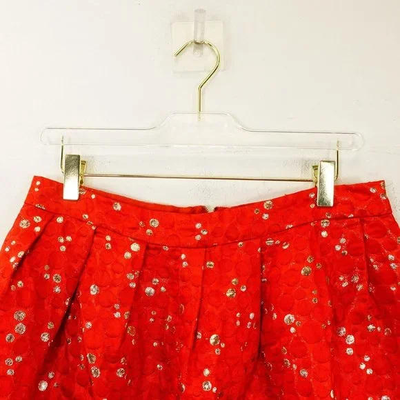 LAUREN MOFFATT Womens Red Gold Mini Skirt 10 MEDIUM High Waist Polka Dot Pleated - Picture 5 of 13